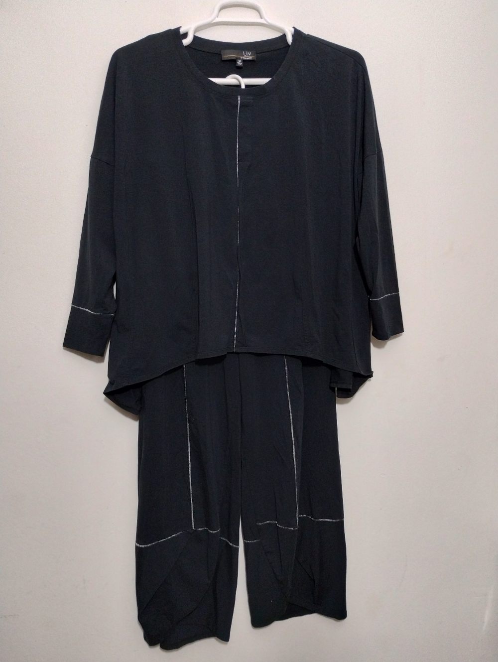 Liv By Habitat Clothes 2PC Set Womens M Pants Top Contrast Stitching Lagenlook